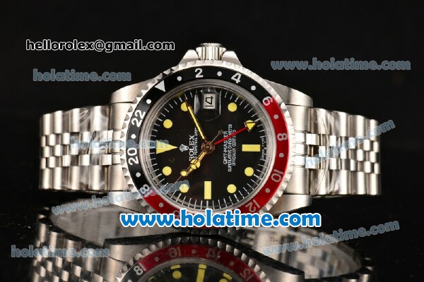 Rolex GMT Master Oyster Perpetual Automatic Movement ETA Case with Black/Red Bezel-Yellow Markers and Black Dial - Click Image to Close